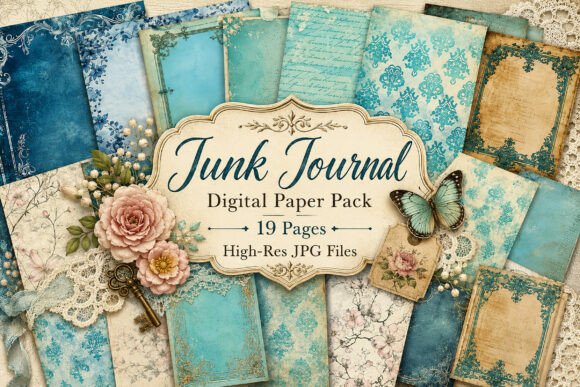 Download Vintage Blue Damask Junk Journal Paper - Journal paper Collection