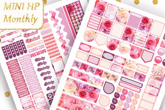 Download Pink Roses Mini Happy Planner Monthly - Happy planner Collection